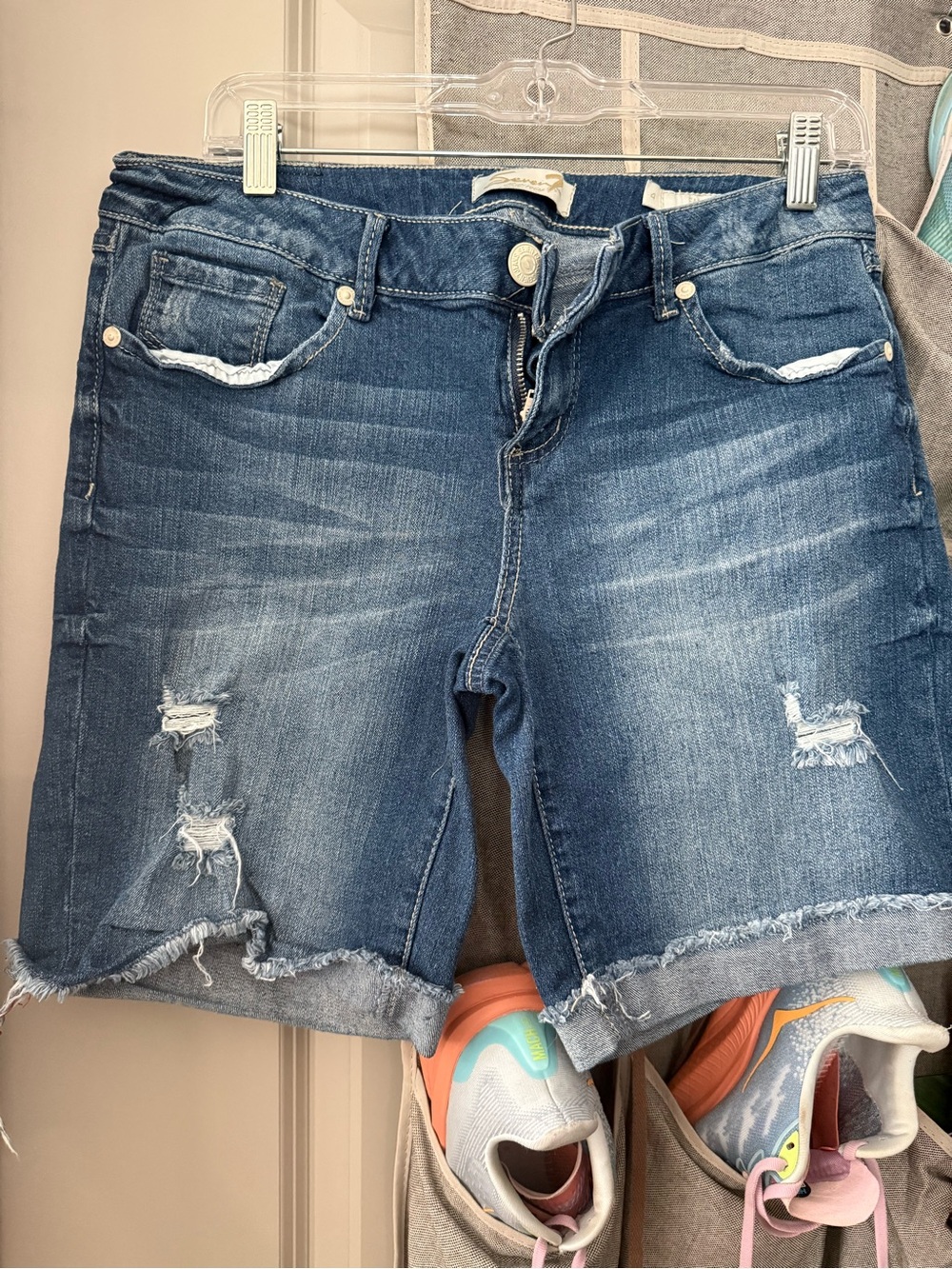 Seven7 Distressed Blue Denim Jean Shorts